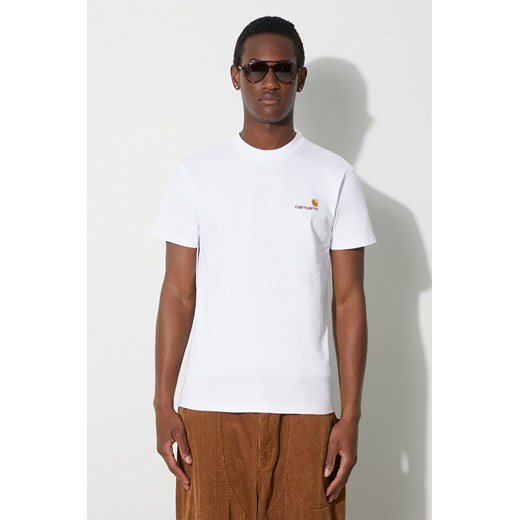 Carhartt WIP t-shirt bawełniany S/S American Script T-Shirt męski kolor biały z aplikacją I029956.02XX ze sklepu PRM w kategorii T-shirty męskie - zdjęcie 167391827