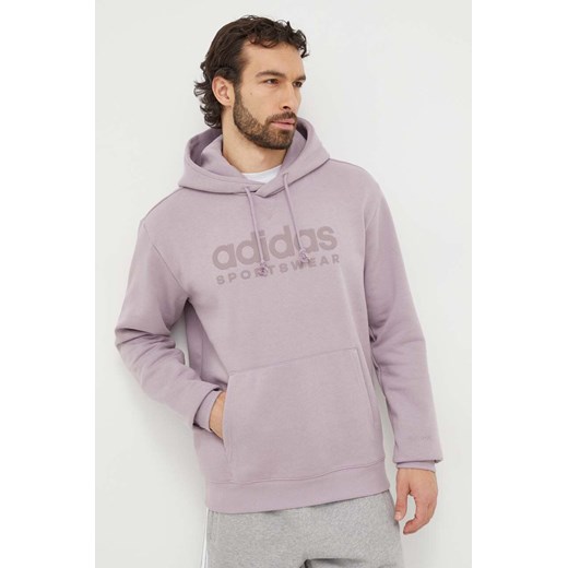 adidas bluza męska kolor fioletowy z kapturem z nadrukiem IW1204 ze sklepu ANSWEAR.com w kategorii Bluzy męskie - zdjęcie 167396575