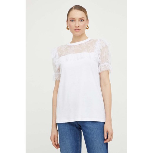Twinset t-shirt bawełniany damski kolor biały ze sklepu ANSWEAR.com w kategorii Bluzki damskie - zdjęcie 167396656