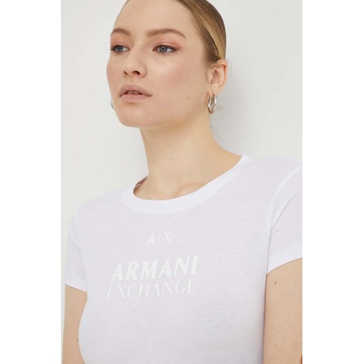 Armani Exchange t-shirt bawełniany damski kolor biały 3DYT11 YJG3Z ze sklepu ANSWEAR.com w kategorii Bluzki damskie - zdjęcie 167396716