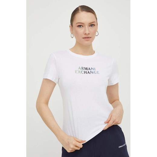 Armani Exchange t-shirt bawełniany damski kolor biały 3DYT14 YJDGZ ze sklepu ANSWEAR.com w kategorii Bluzki damskie - zdjęcie 167396726