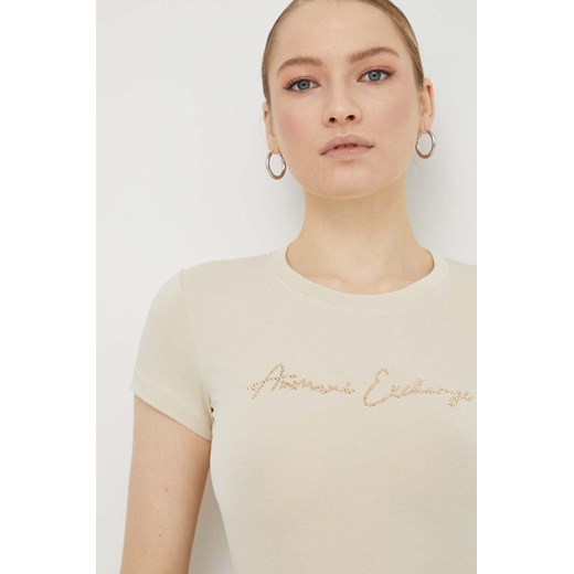 Armani Exchange t-shirt damski kolor beżowy 3DYT27 YJDTZ ze sklepu ANSWEAR.com w kategorii Bluzki damskie - zdjęcie 167396746