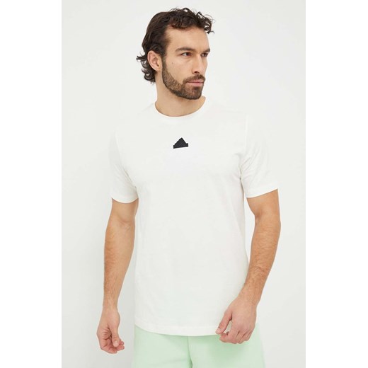 adidas t-shirt bawełniany męski kolor beżowy z nadrukiem IS2857 ze sklepu ANSWEAR.com w kategorii T-shirty męskie - zdjęcie 167396785