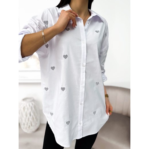 Biała Koszula w Serduszka ze sklepu ModnaKiecka.pl w kategorii Koszule damskie - zdjęcie 167402005