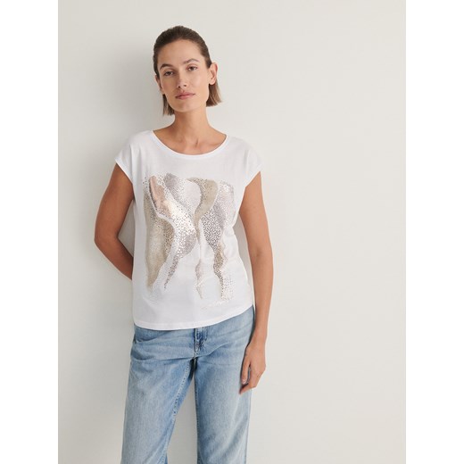 Reserved - T-shirt z nadrukiem - biały ze sklepu Reserved w kategorii Bluzki damskie - zdjęcie 167411807