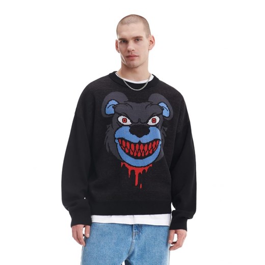 Cropp - Czarny sweter z grafiką - czarny Cropp XL Cropp