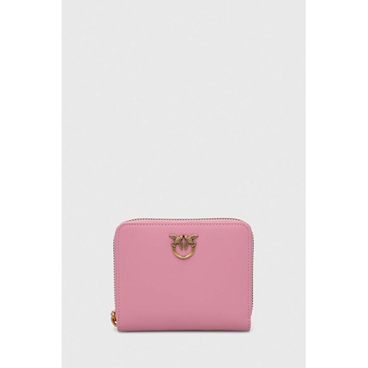 Pinko portfel skórzany damski kolor różowy 100249.A0F1 ze sklepu ANSWEAR.com w kategorii Portfele damskie - zdjęcie 167422369