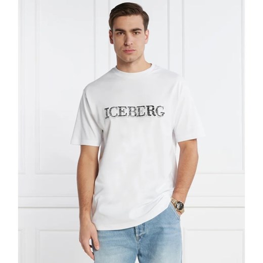 T-shirt męski Iceberg biały bawełniany z krótkim rękawem