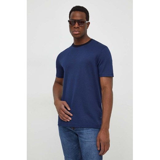BOSS t-shirt bawełniany męski kolor niebieski gładki ze sklepu ANSWEAR.com w kategorii T-shirty męskie - zdjęcie 167441119