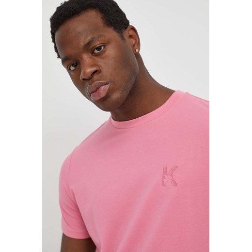 Karl Lagerfeld t-shirt męski kolor różowy gładki ze sklepu ANSWEAR.com w kategorii T-shirty męskie - zdjęcie 167441149