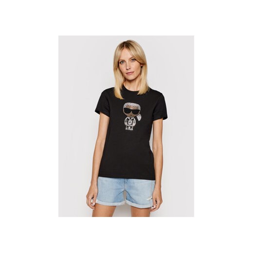 KARL LAGERFELD T-Shirt Ikonik Rhinestone Karl 210W1726 Czarny Regular Fit Karl Lagerfeld XS promocyjna cena MODIVO