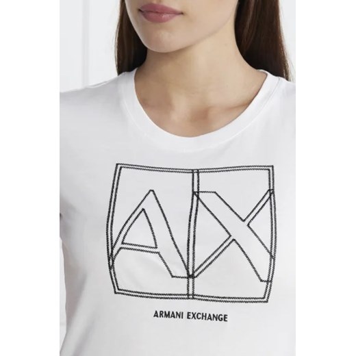 Armani Exchange bluzka damska z okrągłym dekoltem biała z napisami bawełniana 