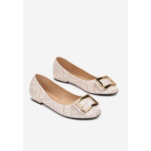 Beżowe Koronkowe Balerinki z Szeroką Klamrą i Lylnea Renee 36 renee.pl okazja