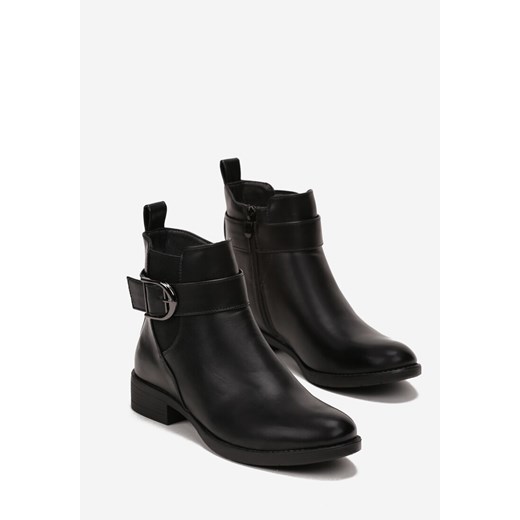 Czarne Botki Sztyblety z Elastyczną Wstawką i Ozdobnym Paskiem Momala Renee 38 promocja renee.pl