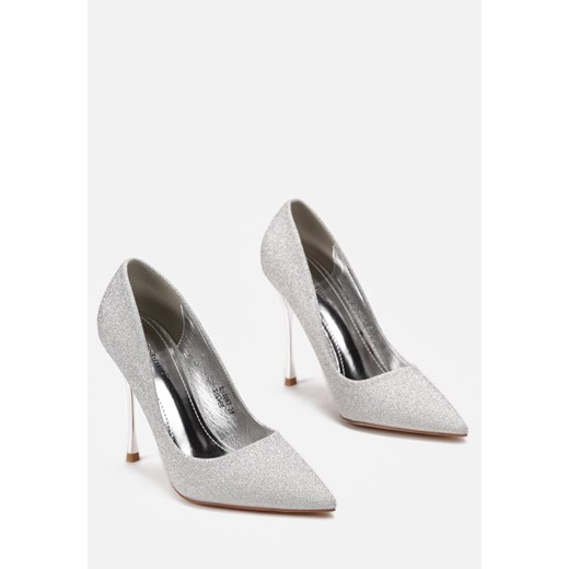 Srebrne Brokatowe Szpilki na Metalicznym Obcasie Rosadi Renee 41 okazja renee.pl