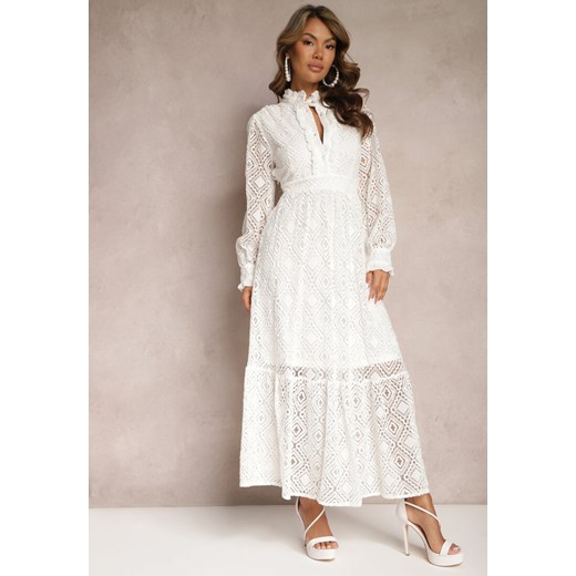 Biała Rozkloszowana Sukienka Maxi z Haftowanej Tkaniny Rehaela Renee M okazyjna cena Renee odzież