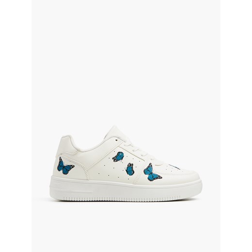 Cropp - Białe sneakersy w motyle - niebieski Cropp 37 promocyjna cena Cropp