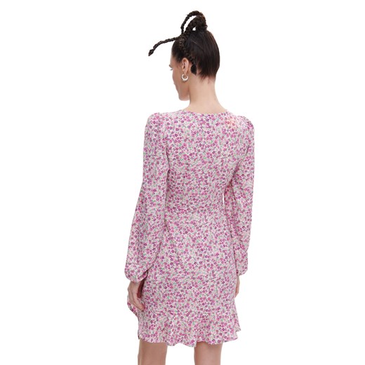 Cropp - Różowa sukienka mini w kwiaty - kremowy Cropp L wyprzedaż Cropp
