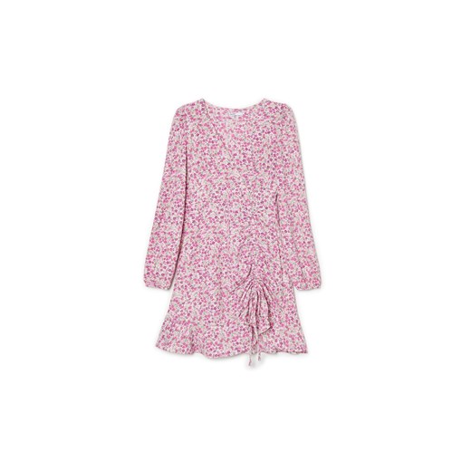 Cropp - Różowa sukienka mini w kwiaty - kremowy Cropp S Cropp okazyjna cena