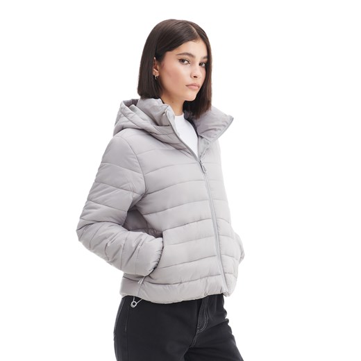 Cropp - Szara kurtka puffer z kapturem - jasny szary Cropp S okazja Cropp