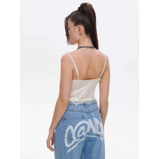 Cropp - Kremowy gorsetowy top z koronką - kremowy Cropp L okazyjna cena Cropp