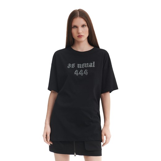 Cropp - Czarny t-shirt z cyrkoniami - czarny Cropp L Cropp
