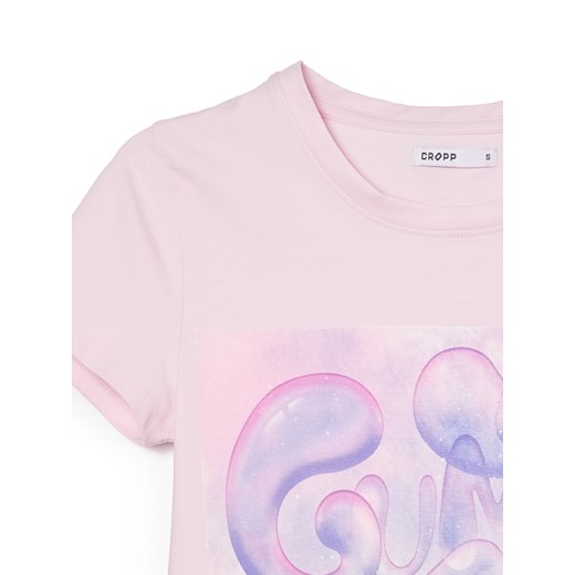 Cropp - Różowa koszulka z nadrukiem - różowy Cropp S Cropp promocyjna cena