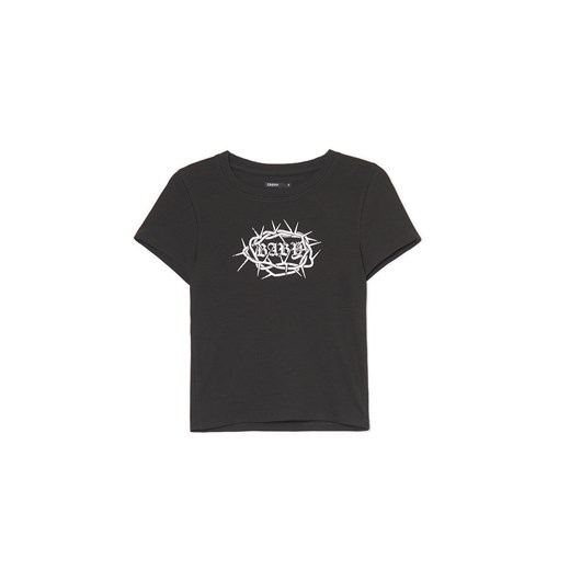Cropp - Czarny t-shirt crop z nadrukiem - czarny Cropp S Cropp