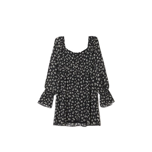 Cropp - Czarna szyfonowa sukienka w kwiaty - czarny Cropp XL Cropp promocyjna cena