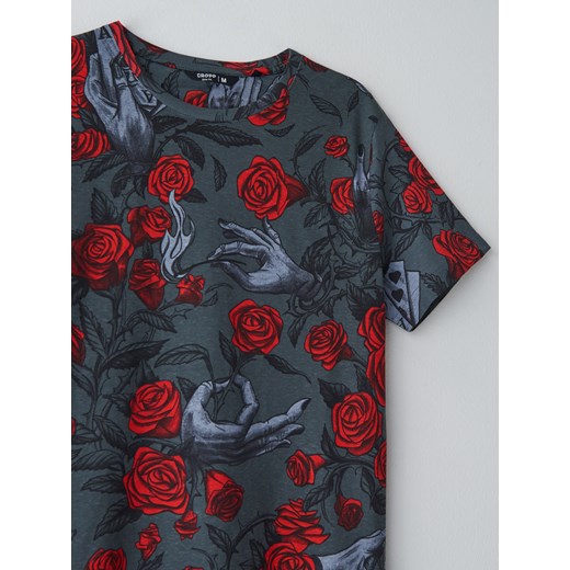 Cropp - Koszulka z nadrukiem w róże - szary Cropp M Cropp