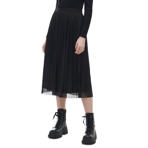Cropp - Czarna plisowana spódnica midi - czarny Cropp L Cropp