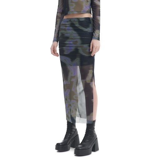 Cropp - Wzorzysta spódnica midi - zielony Cropp M Cropp