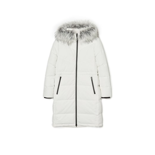 Cropp - Biały płaszcz puffer z kapturem - biały Cropp XL wyprzedaż Cropp