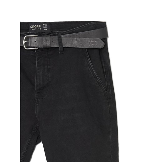 Cropp - Czarne jeansy chino slim z paskiem - czarny Cropp 34/34 okazja Cropp