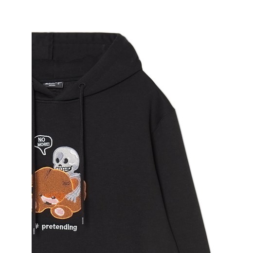 Cropp - Czarna bluza z kapturem i aplikacją - czarny Cropp XL Cropp