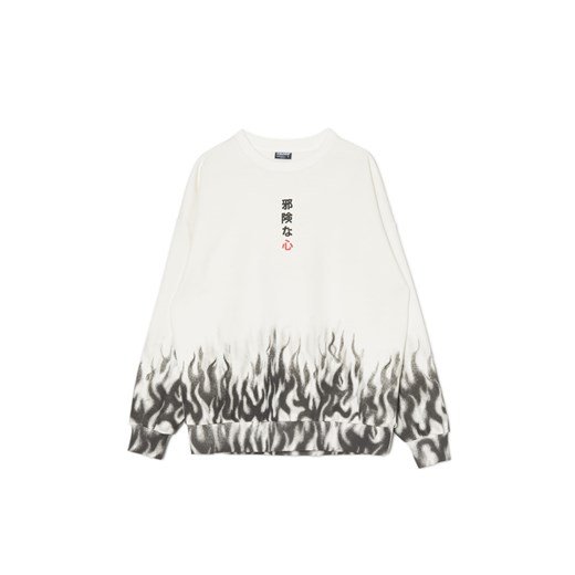 Cropp - Polaowa bluza z motywem płomieni - kremowy Cropp M Cropp