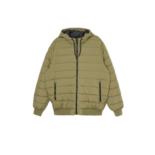 Cropp - Ciemnozielona pikowana kurtka z kapturem - zielony Cropp S Cropp