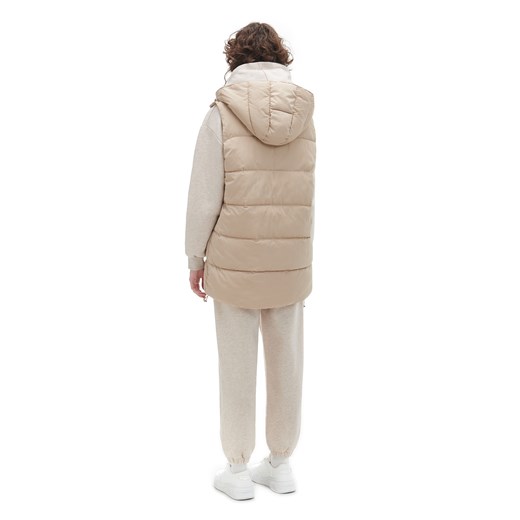 Cropp - Beżowa pikowana kamizelka z kapturem - beżowy Cropp XL Cropp promocja