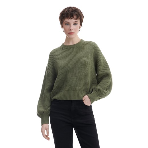 Cropp - Ciemnozielony sweter z szerokim rękawem - zielony Cropp M Cropp