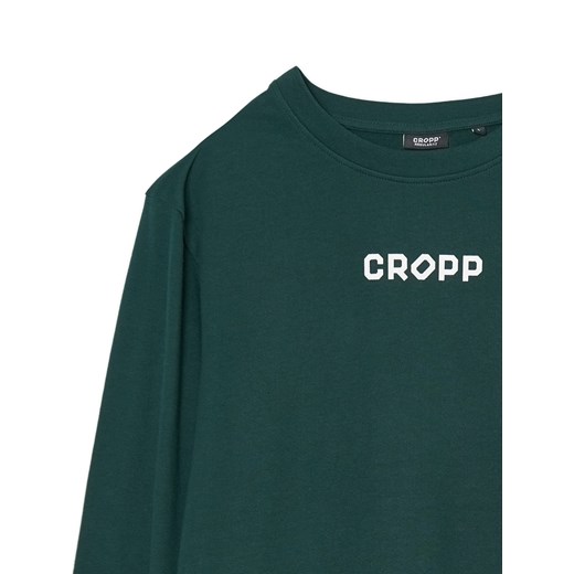 Cropp - Ciemnozielona koszulka longsleeve z nadrukiem - zielony Cropp XL Cropp