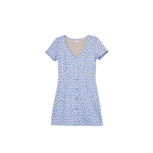 Cropp - Sukienka w kwiaty z guzikami - błękitny Cropp XL promocyjna cena Cropp