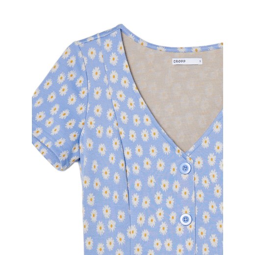 Cropp - Sukienka w kwiaty z guzikami - błękitny Cropp XS wyprzedaż Cropp