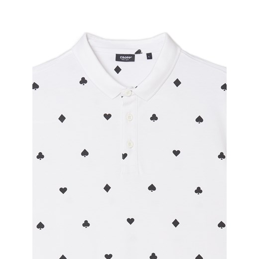 Cropp - Biała koszulka polo z karcianymi wzorami - biały Cropp XL okazja Cropp