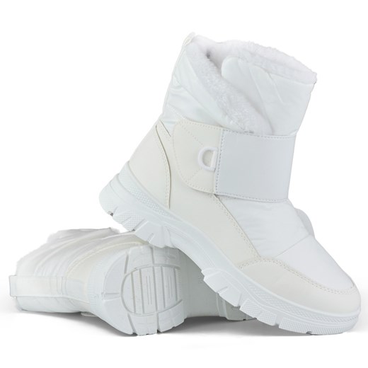 Białe śniegowce na rzep buty ocieplane na zimę ze sklepu ButyModne.pl w kategorii Śniegowce damskie - zdjęcie 167572318