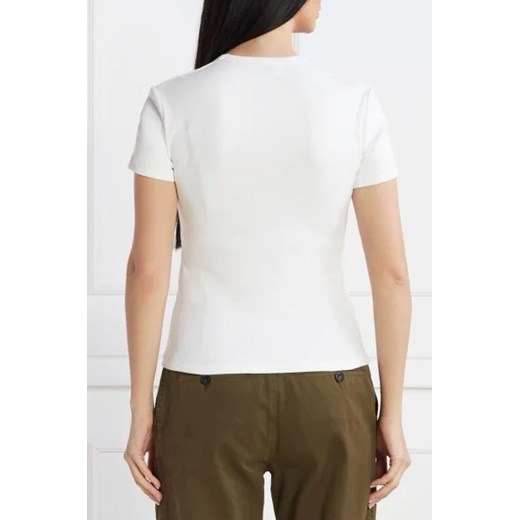 Off-White bluzka damska z krótkim rękawem z elastanu z okrągłym dekoltem 