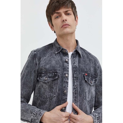 HUGO koszula jeansowa męska kolor szary regular z kołnierzykiem klasycznym S ANSWEAR.com