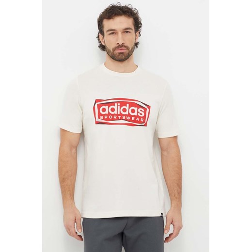 adidas t-shirt bawełniany męski kolor beżowy z nadrukiem IS2880 ze sklepu ANSWEAR.com w kategorii T-shirty męskie - zdjęcie 167577055