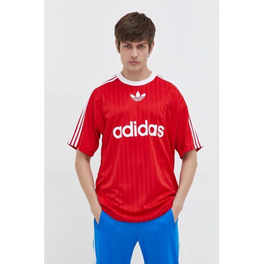 adidas Originals t-shirt Adicolor Poly Tee męski kolor czerwony z nadrukiem IM9458 ze sklepu ANSWEAR.com w kategorii T-shirty męskie - zdjęcie 167577075