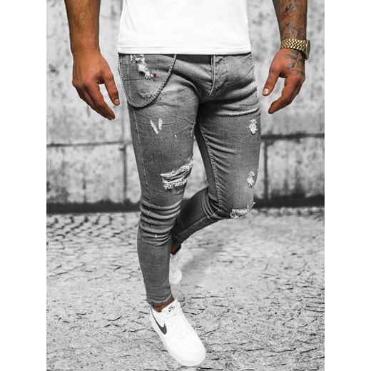 Spodnie jeansowe męskie grafitowe OZONEE O/MB459 ze sklepu ozonee.pl w kategorii Jeansy męskie - zdjęcie 167580746