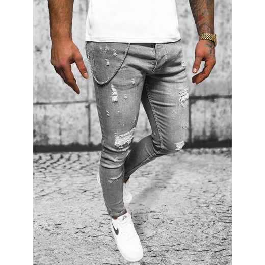 Spodnie jeansowe męskie szare OZONEE O/MB459 ze sklepu ozonee.pl w kategorii Jeansy męskie - zdjęcie 167580747